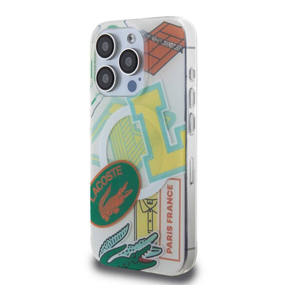 Apple iPhone 15 Pro Case Lacoste Original Licensed M-safe Charging Feature Double Layer Patches Patterned Cover Yellow