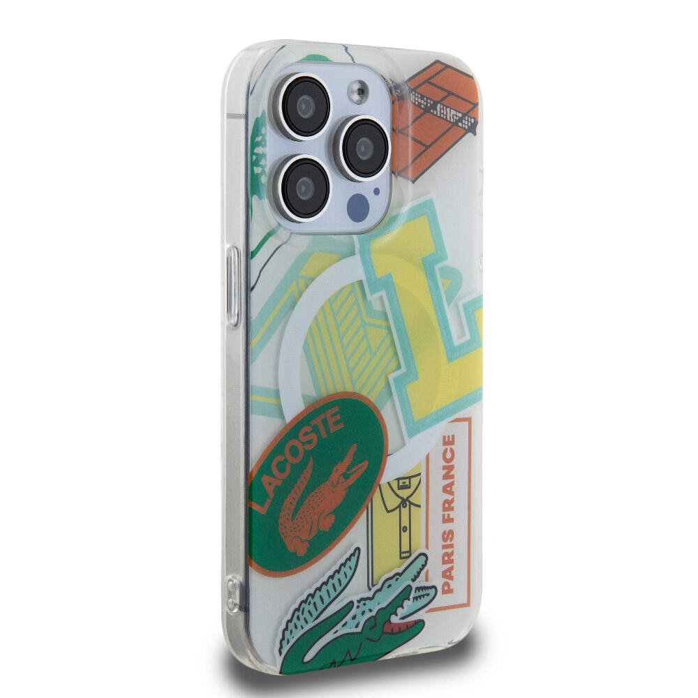 Apple iPhone 15 Pro Case Lacoste Original Licensed M-safe Charging Feature Double Layer Patches Patterned Cover Yellow