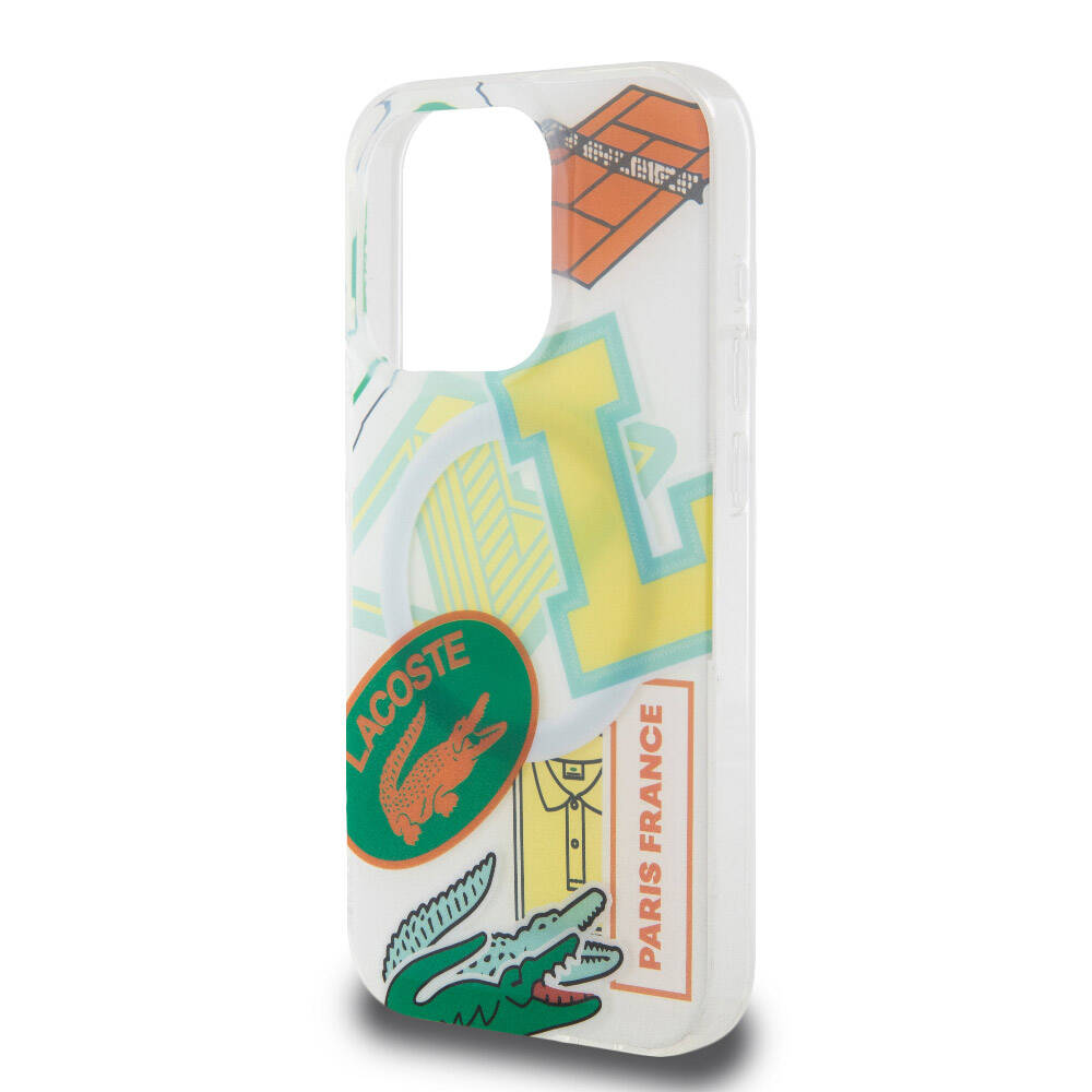 Apple iPhone 15 Pro Case Lacoste Original Licensed M-Safe Charging Feature Double Layer Patches Patterned Cover Blue