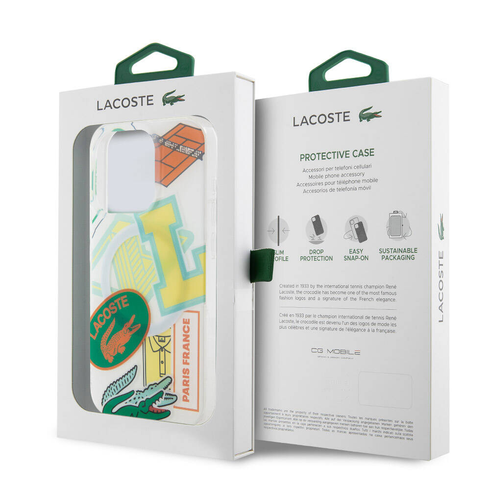 Apple iPhone 15 Pro Case Lacoste Original Licensed M-Safe Charging Feature Double Layer Patches Patterned Cover Blue