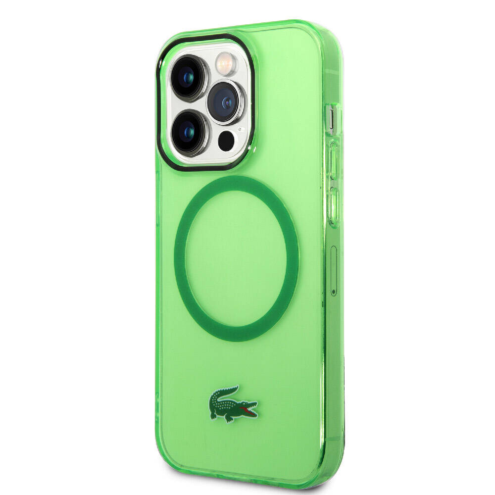 Apple iPhone 15 Pro Case Lacoste Original Licensed M-Safe Charging Transparent Crocodile Logo Printed Cover Green