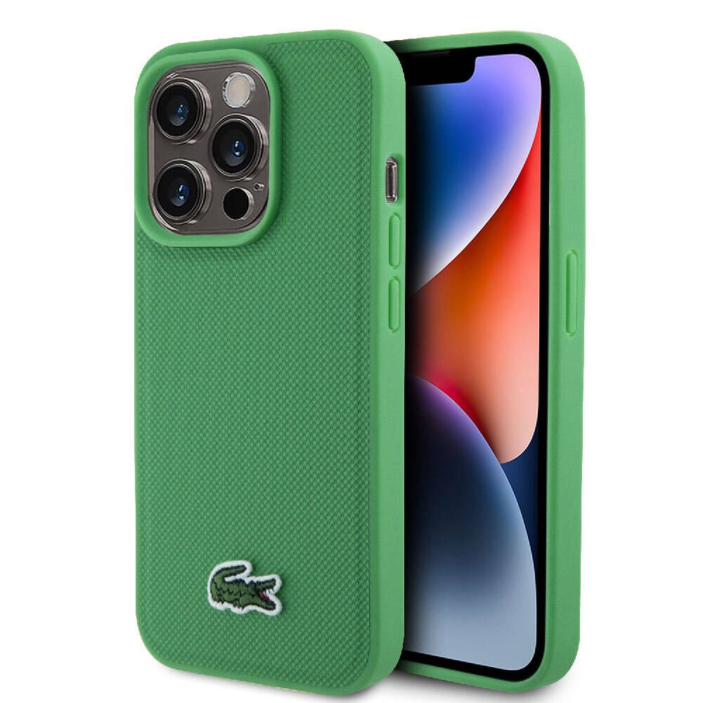 Apple iPhone 15 Pro Case Lacoste Original Licensed PU Pique Patterned Back Surface Iconic Crocodile Woven Logo Cover Green