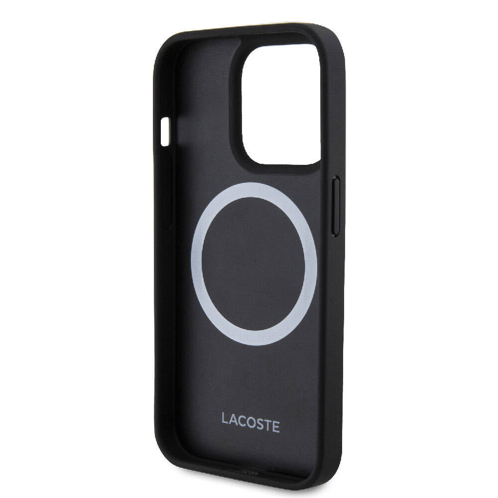 Apple iPhone 15 Pro Case Lacoste Original Licensed PU Pique Patterned Back Surface Iconic Crocodile Woven Logo Cover Black