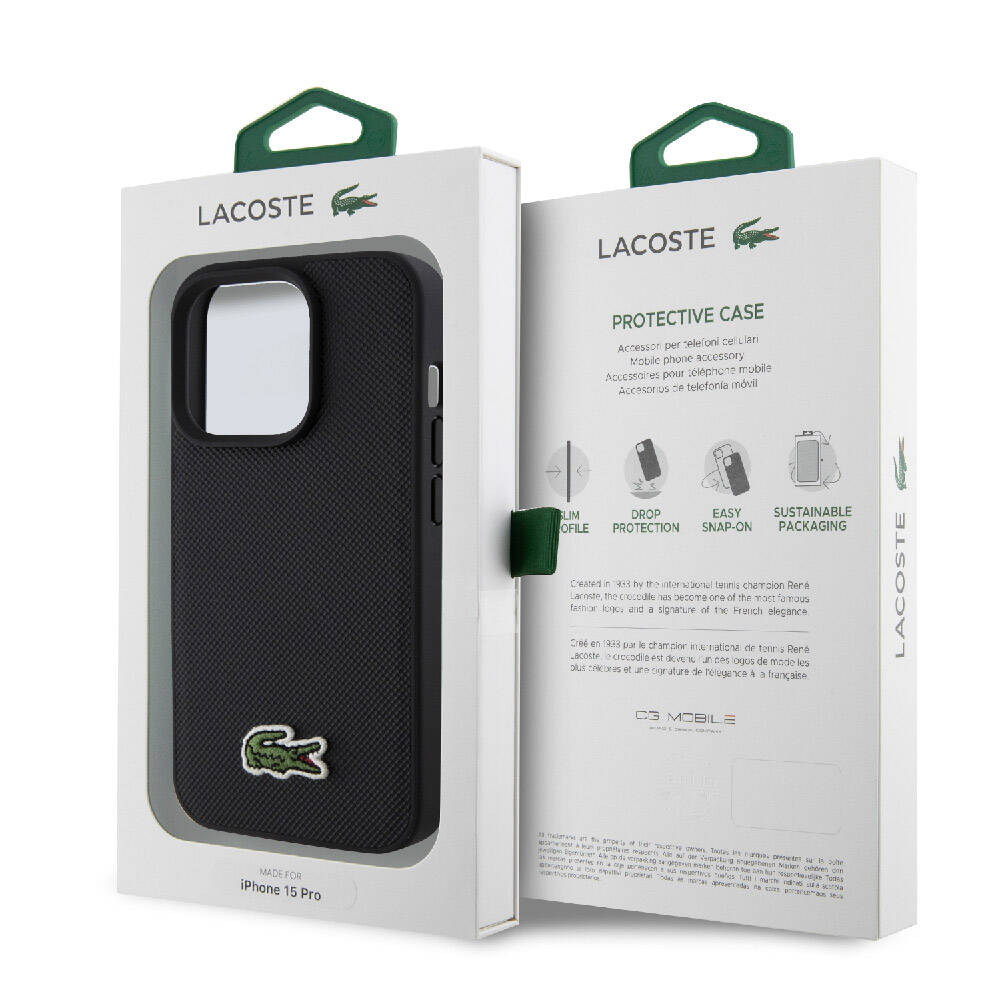 Apple iPhone 15 Pro Kılıf Lacoste Orjinal Lisanslı PU Pike Desenli Arka Yüzey İkonik Timsah Dokuma Logolu Kapak Kırmızı