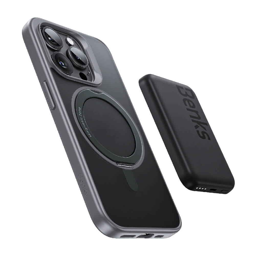 Apple iPhone 15 Pro Case M-safe Charging Feature 360° Rotating Benks Pop Stand Cover Gray