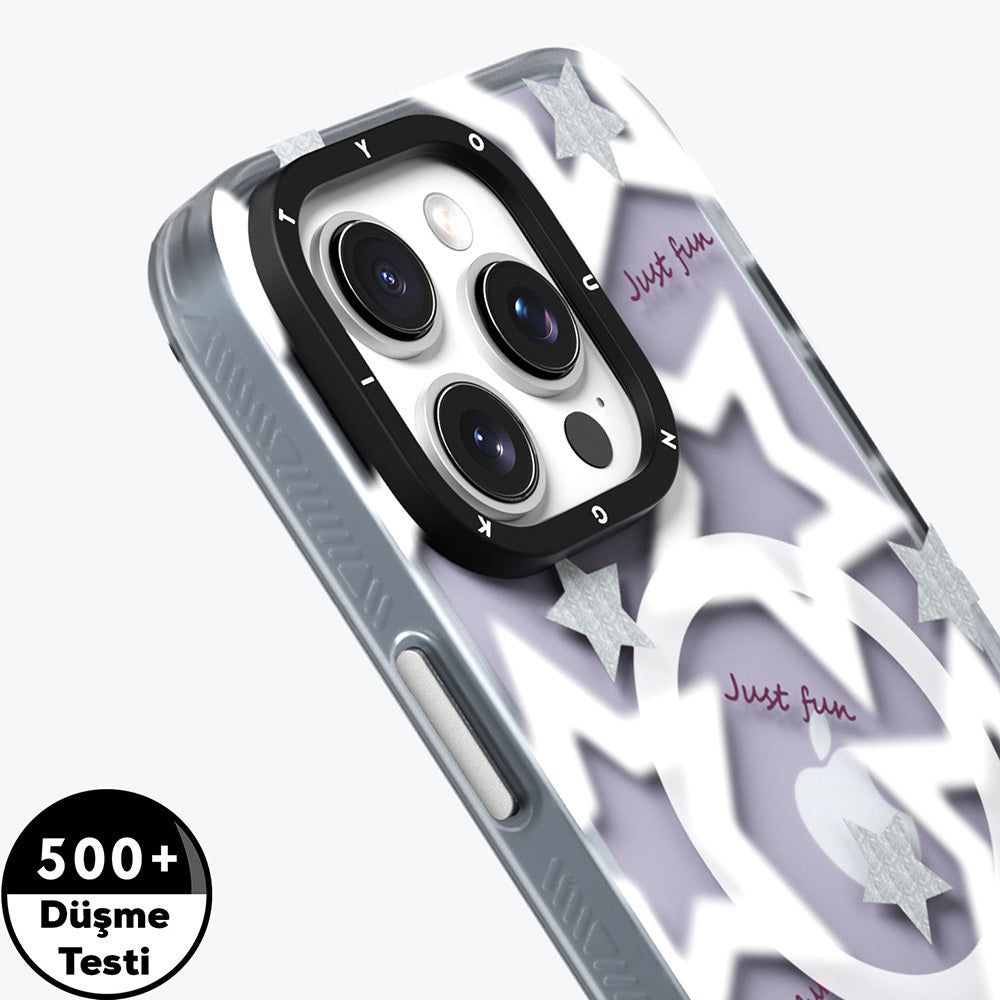 Apple iPhone 15 Pro Kılıf M-safe Şarj Özellikli Airbagli Çift Katmanlı Youngkit Star&Butterfly Serisi Kapak Gri