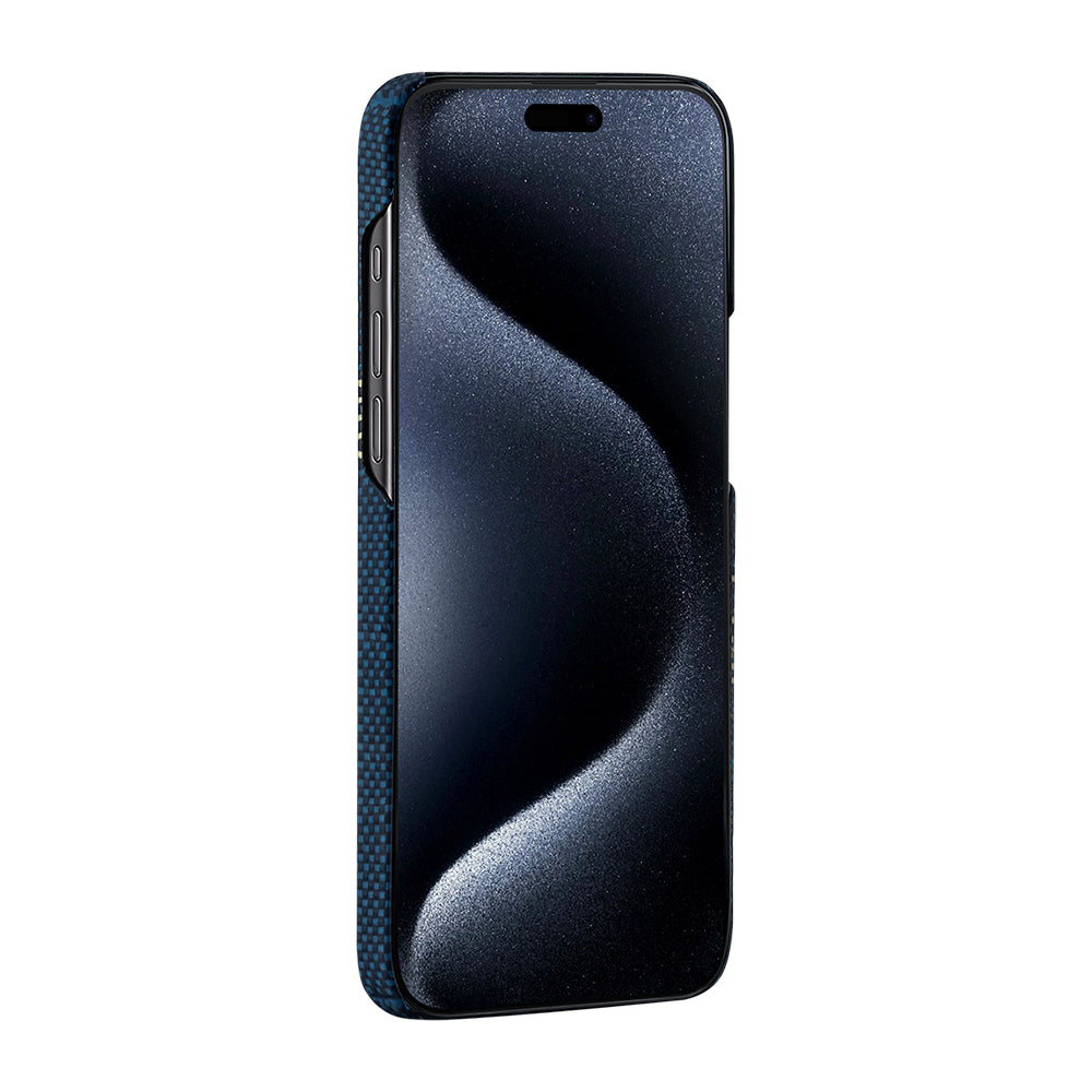 Apple iPhone 15 Pro Case M-safe Charging Feature Aramid Fiber Pitaka Tactile Woven Starpeak Series Over The Horizon Cover Blue