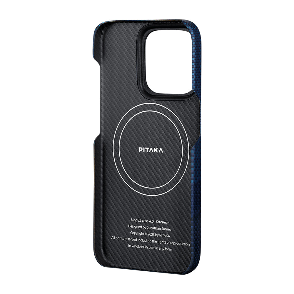 Apple iPhone 15 Pro Case M-safe Charging Feature Aramid Fiber Pitaka Tactile Woven Starpeak Series Over The Horizon Cover Blue