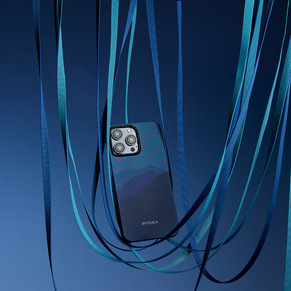 Apple iPhone 15 Pro Case M-safe Charging Feature Aramid Fiber Pitaka Tactile Woven Starpeak Series Over The Horizon Cover Blue
