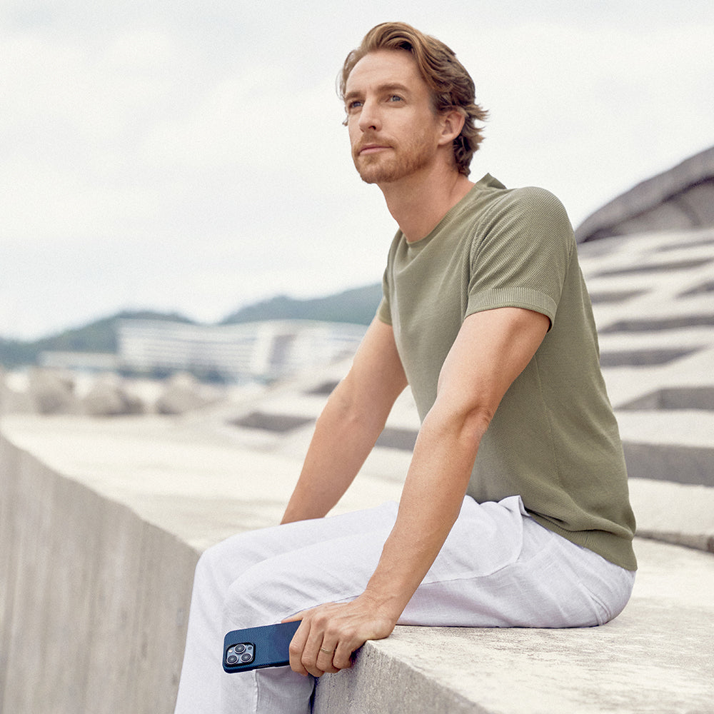 Apple iPhone 15 Pro Case M-safe Charging Feature Aramid Fiber Pitaka Tactile Woven Starpeak Series Over The Horizon Cover Blue