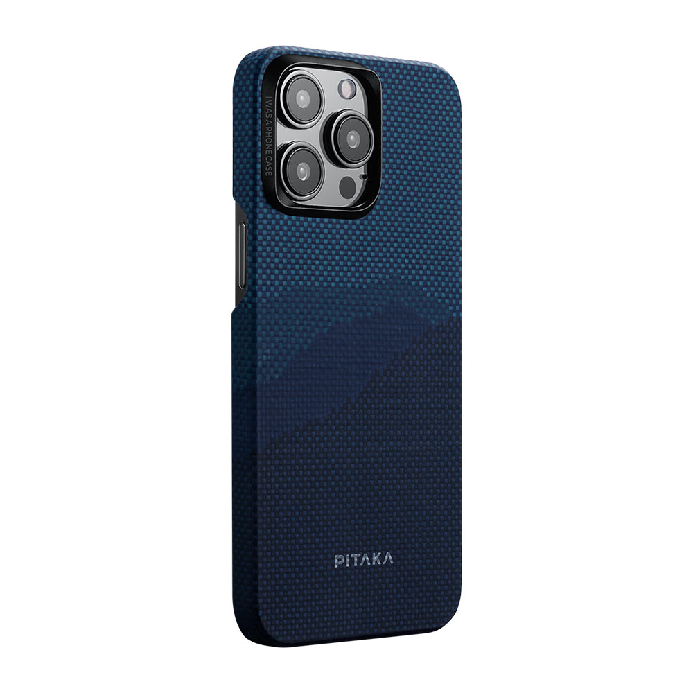 Apple iPhone 15 Pro Case M-safe Charging Feature Aramid Fiber Pitaka Tactile Woven Starpeak Series Over The Horizon Cover Blue