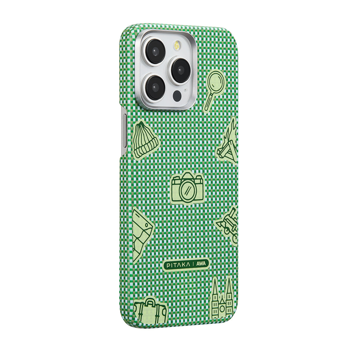 Apple iPhone 15 Pro Kılıf M-safe Şarj Özellikli Awa Tasarımlı 1500D Aramid Fiber Pitaka Ultra-Slim Classic Serisi Forest Kapak Yeşil