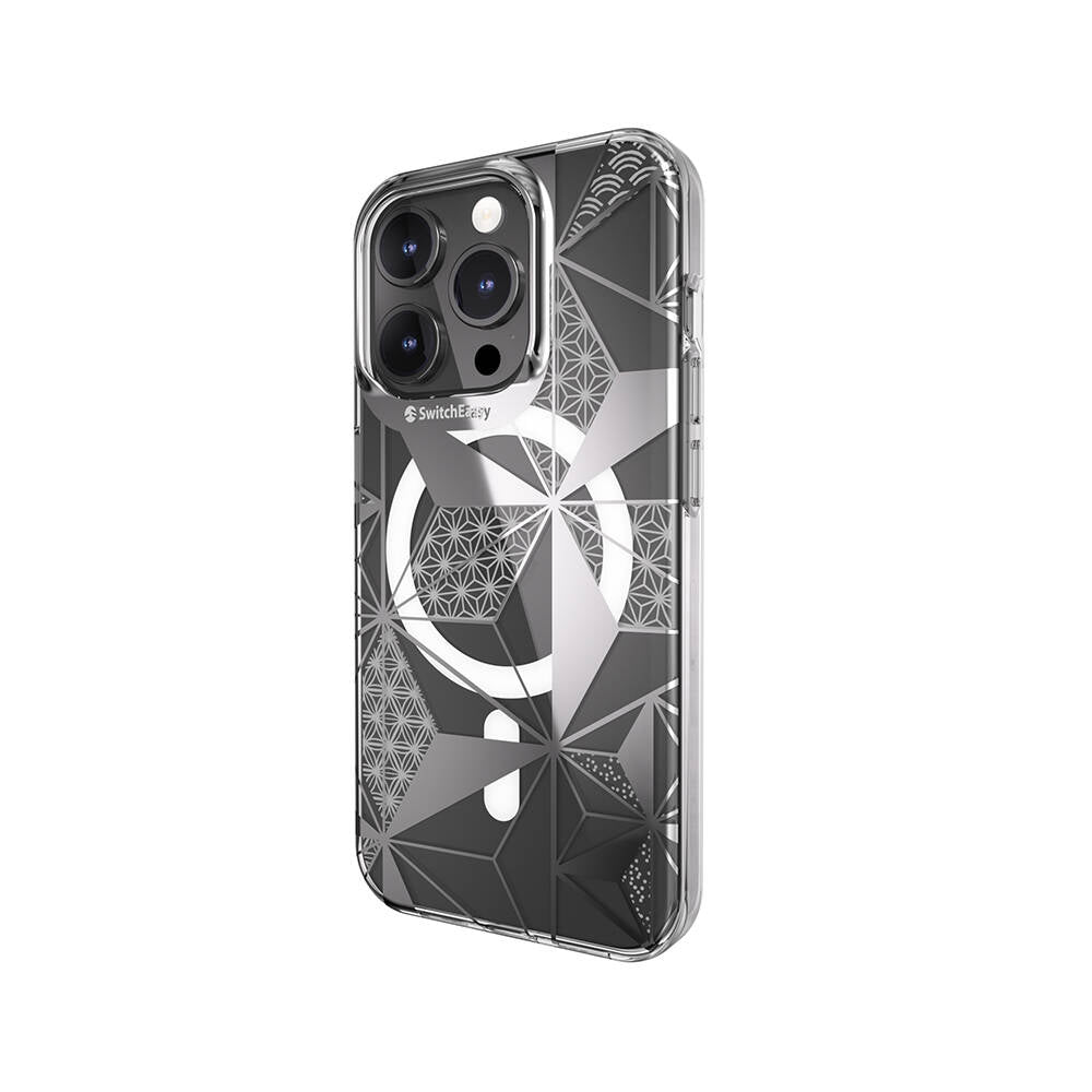 Apple iPhone 15 Pro Case M-safe Charging Feature Double IMD Printed Licensed Switcheasy Artist-M Asanoha Cover Gray