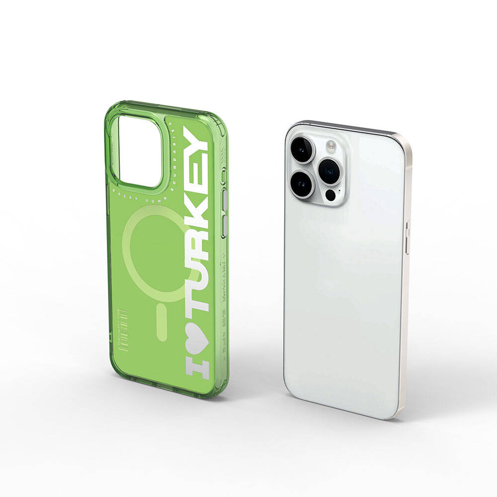 Apple iPhone 15 Pro Case with M-Safe Charging Feature, I Love Turkey Text Pattern, Wiwu Turkey E Series Cover, Black