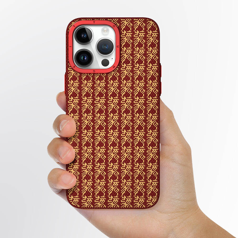 Apple iPhone 15 Pro Case M-safe Charging Feature Kevlar 1500D Youngkit Auspicious Loong Series Cover Red