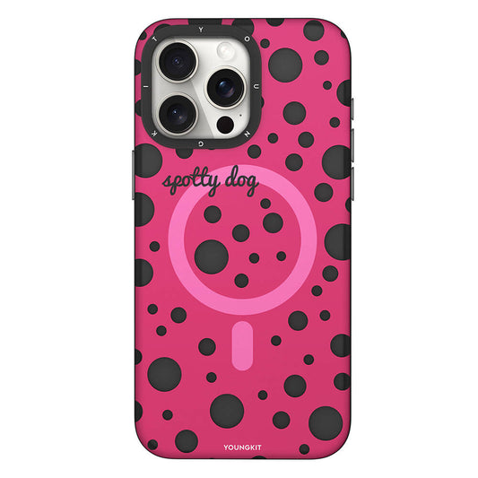 Apple iPhone 15 Pro Kılıf M-safe Şarj Özellikli Polka Dot Desenli Youngkit Spots Serisi Kapak Pembe