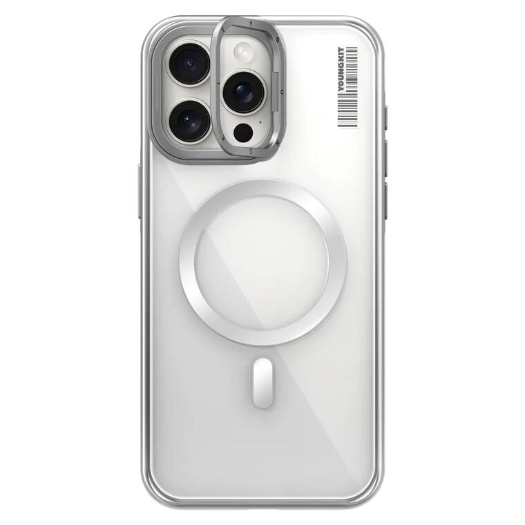 Apple iPhone 15 Pro Case M-safe Charging Feature Anti-Yellowing Youngkit Crystal Grid Cover Silver