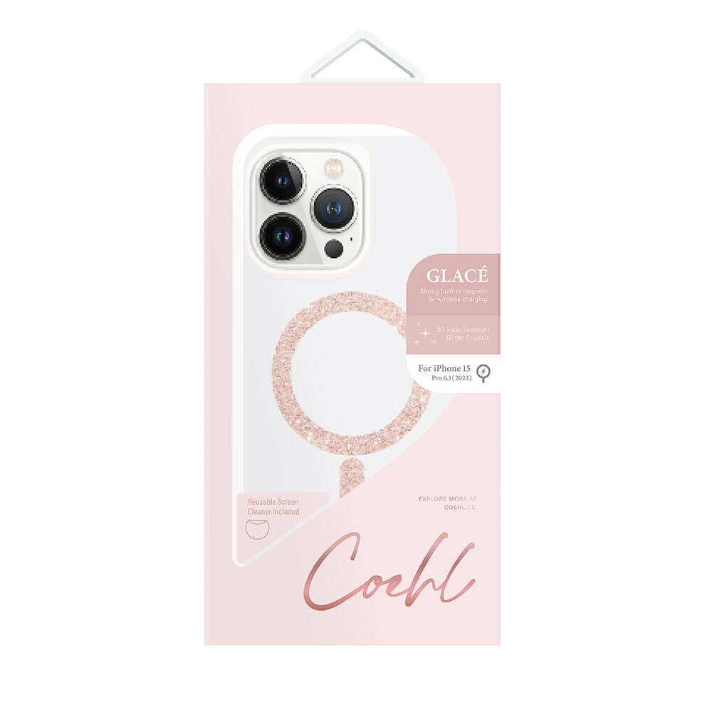 Apple iPhone 15 Pro Case M-safe Charging Feature Glitter Magnetic Coehl Glace Cover Rose Gold