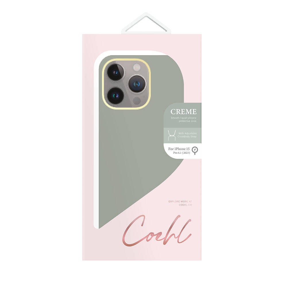 Apple iPhone 15 Pro Case M-safe Charging Feature Soft Smooth Surface Strap Rope Coehl Creme Cover Green