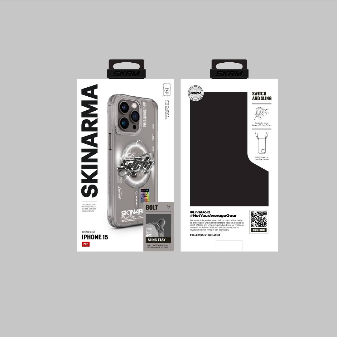 Apple iPhone 15 Pro Case M-safe Charging Feature Text Patterned SkinArma Bolt Cover Blue