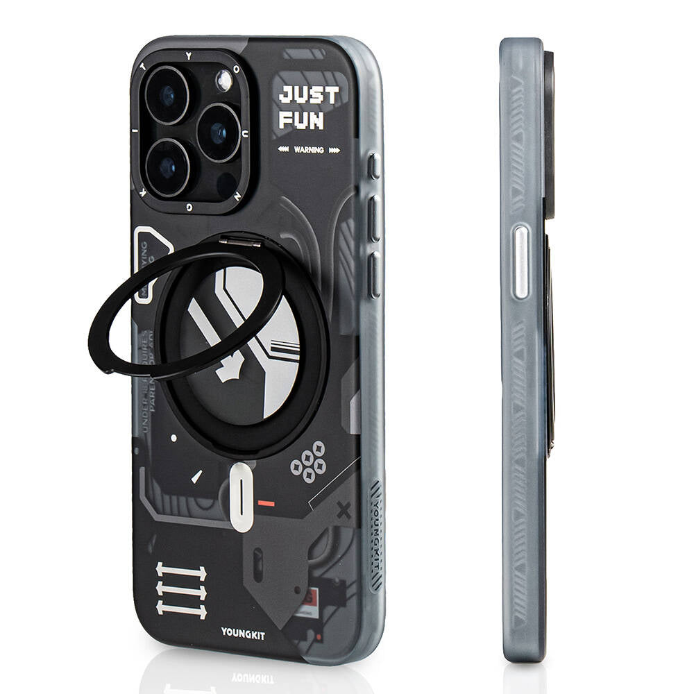 Apple iPhone 15 Pro Case M-safe Charging Feature Youngkit 360° Stand Starship Series Cover Black