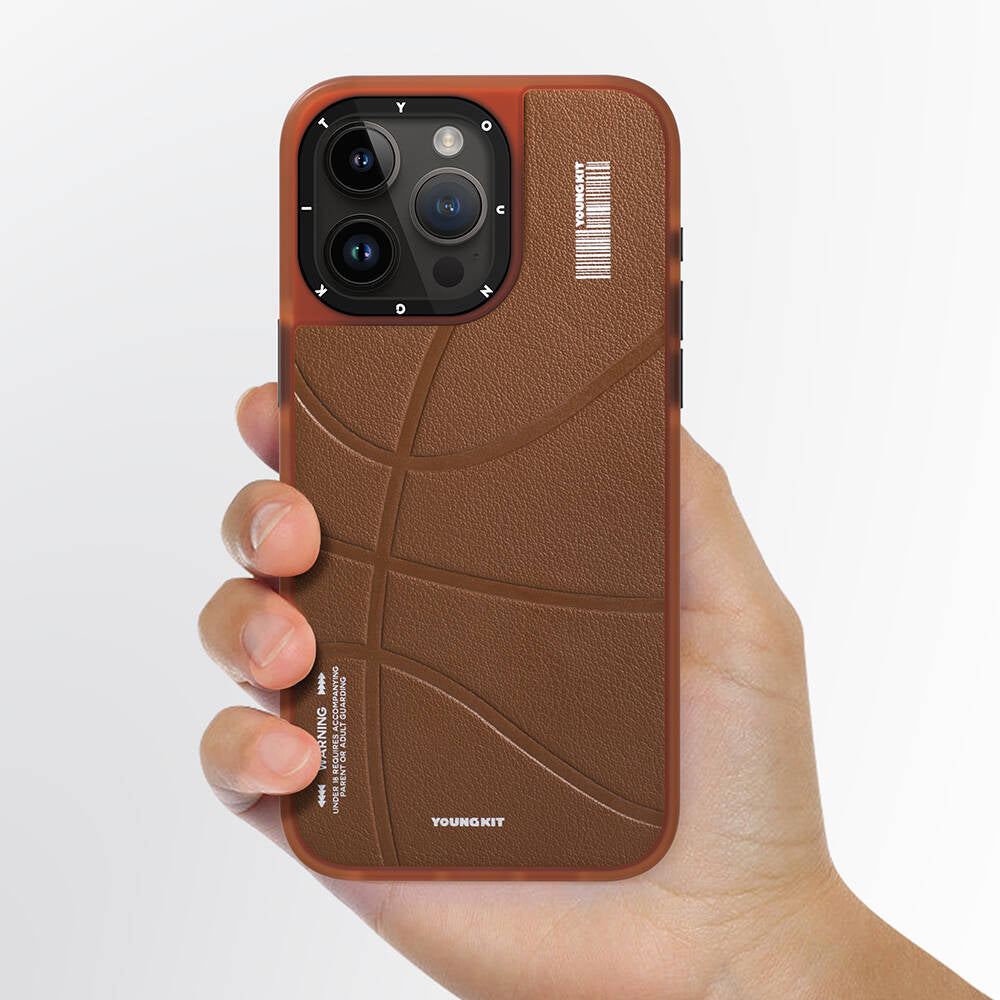 Apple iPhone 15 Pro Case M-safe Charging Feature Youngkit Backboard Series Leather Cover Brown