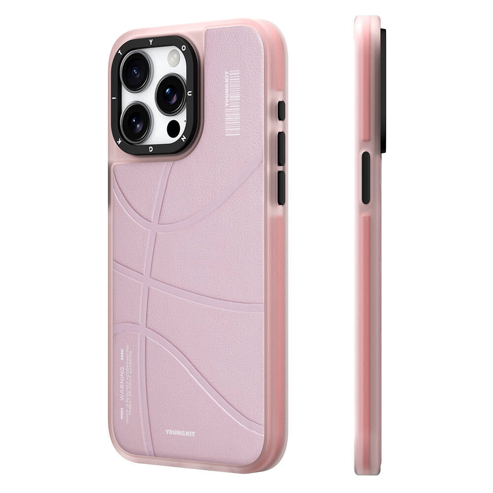 Apple iPhone 15 Pro Case M-safe Charging Feature Youngkit Backboard Series Leather Cover Pink