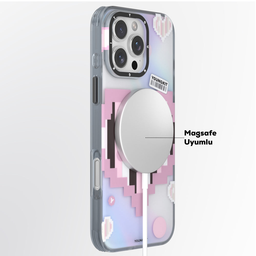 Apple iPhone 15 Pro Kılıf M-safe Şarj Özellikli Youngkit Love Serisi Kapak Pembe
