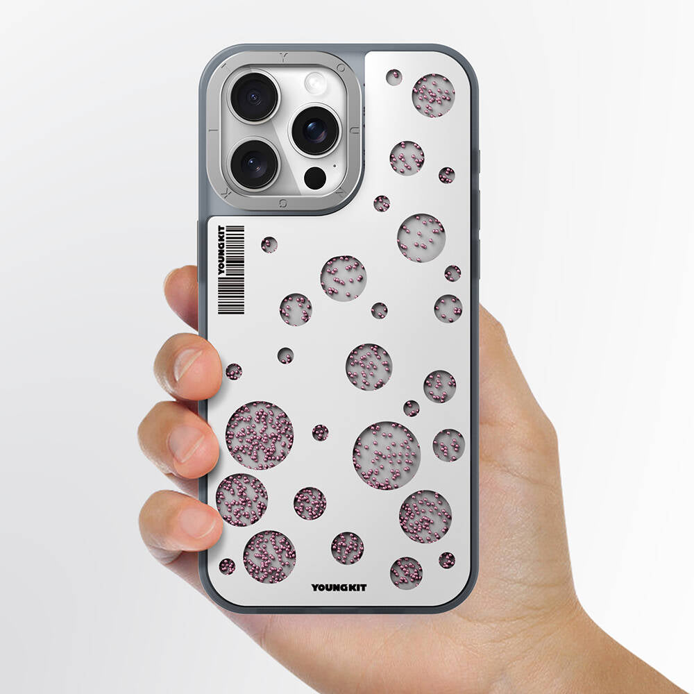 Apple iPhone 15 Pro Case M-safe Charging Feature Youngkit Quicksand Beads Series Cover White