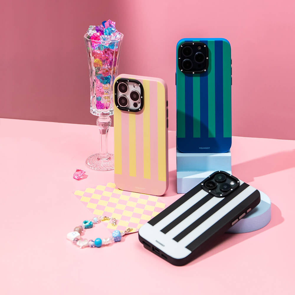 Apple iPhone 15 Pro Kılıf M-safe Şarj Özellikli Youngkit Striped Piano Keys Serisi Kapak Pembe