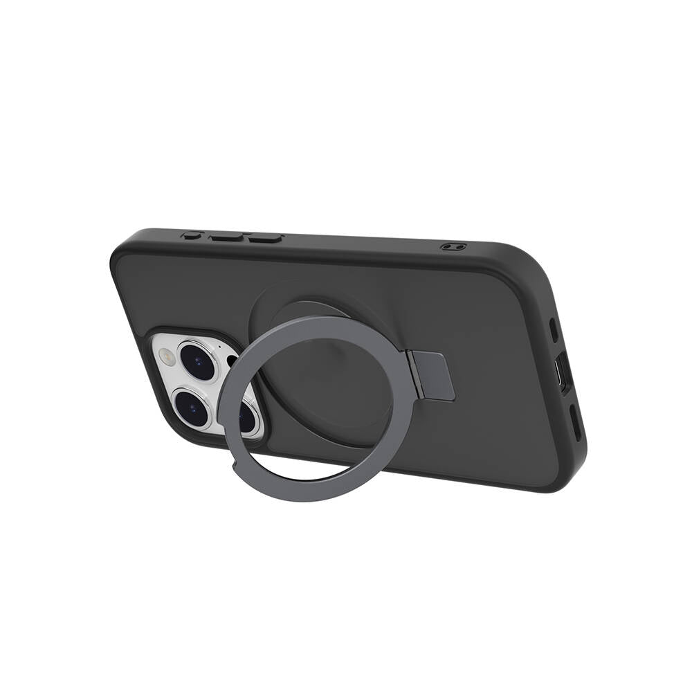 Apple iPhone 15 Pro Kılıf M-safe Şarj Özellikli Yüzük Standlı Lisanslı Switcheasy Magstand-M Kapak Renksiz