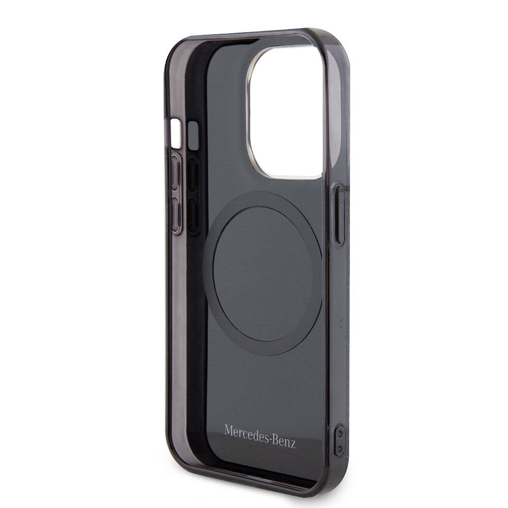 Apple iPhone 15 Pro Case Mercedes Benz Original Licensed M-Safe Charging Feature Dual Layer Mini Star Patterned Cover Black