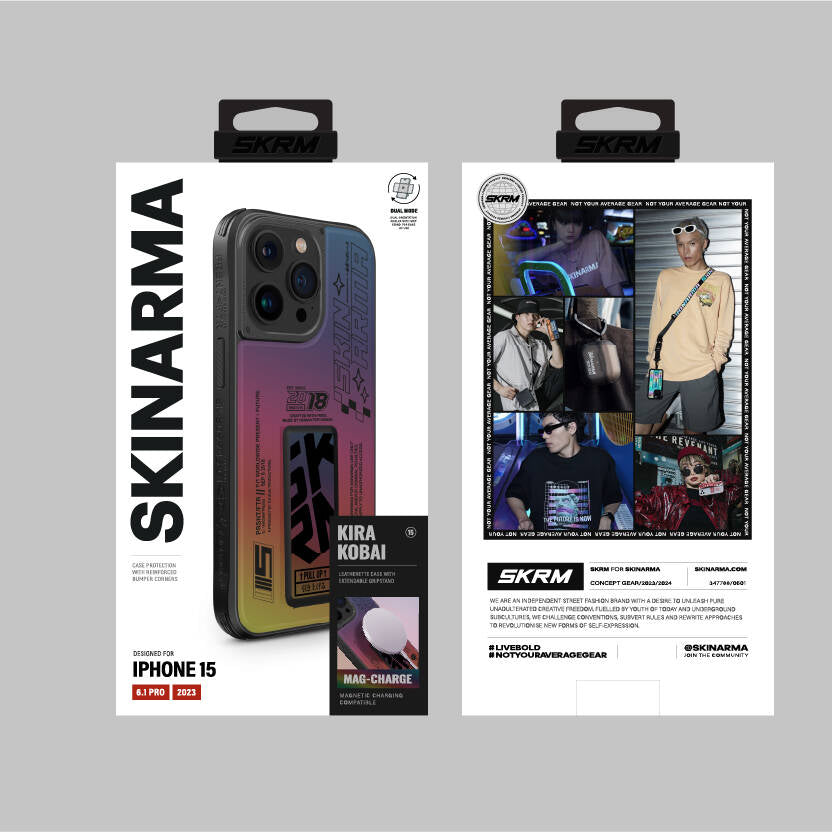Apple iPhone 15 Pro Case SkinArma Holographic Design Stand Leather Look Kira Kobai Cover Colorful