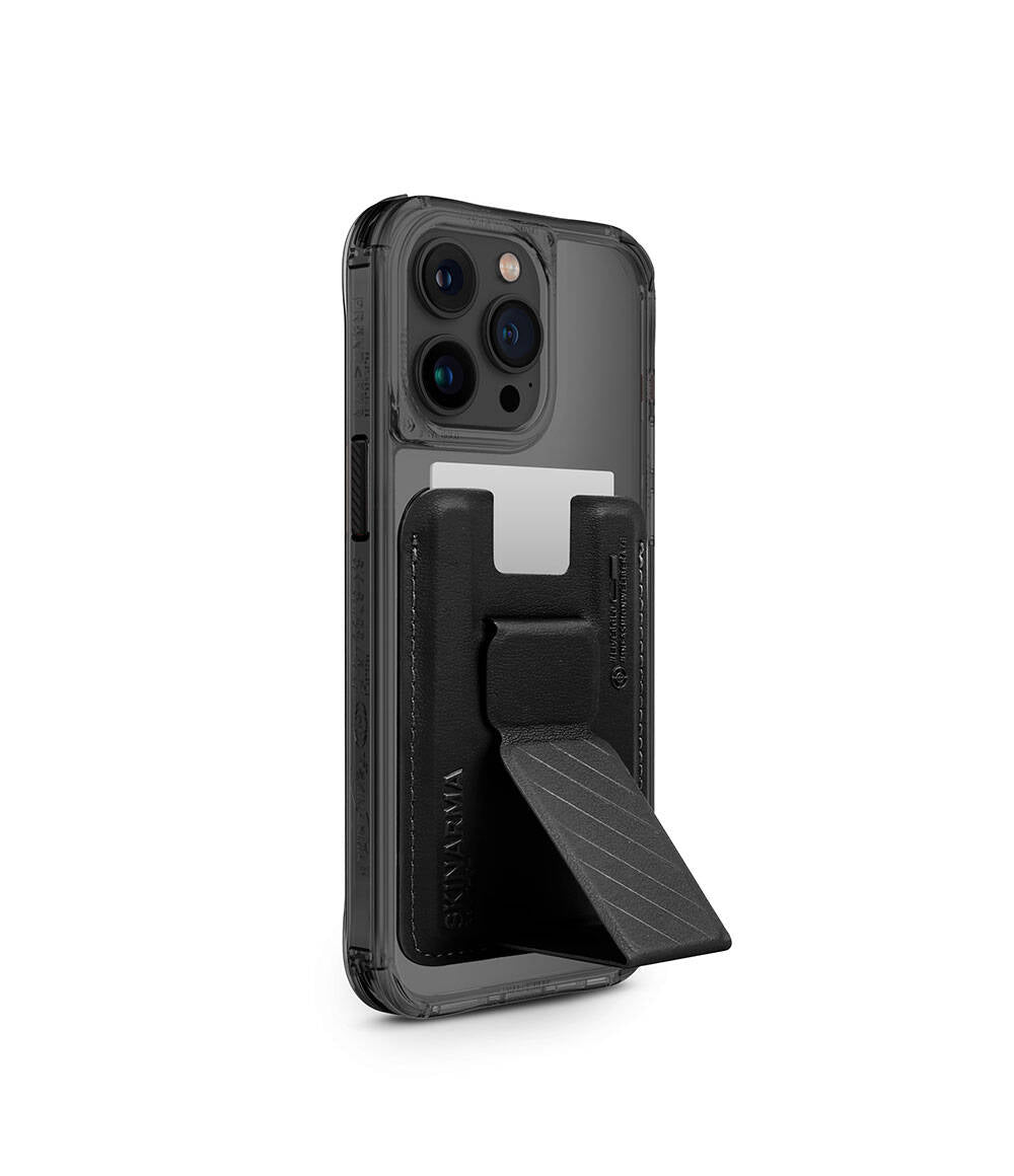 Apple iPhone 15 Pro Case SkinArma Transparent M-safe Charging Feature Kado Card Holder Saido Cover Black