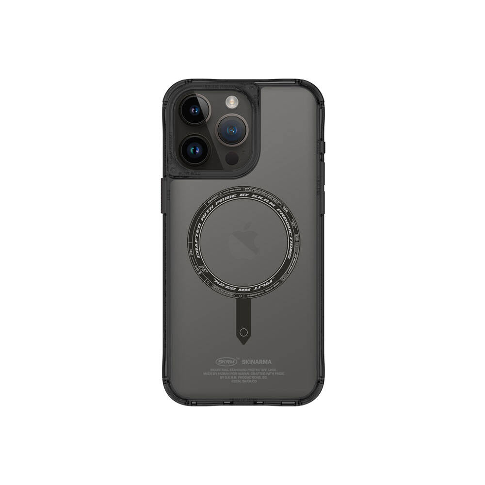 Apple iPhone 15 Pro Case SkinArma Transparent M-safe Charging Feature Kado Card Holder Saido Cover Black