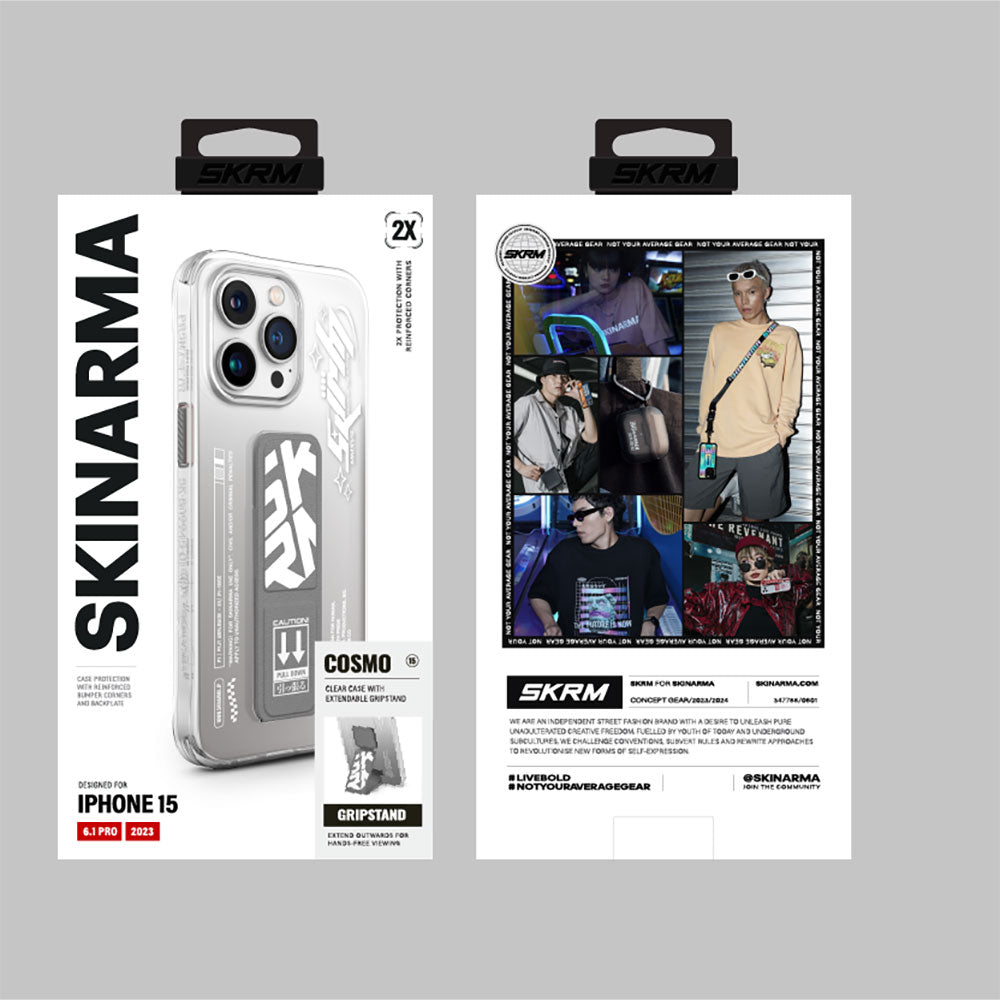 Apple iPhone 15 Pro Case SkinArma Transparent Color Transition Airbag Design Stand Cosmo Cover Gray
