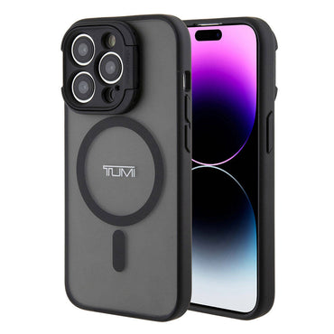Apple iPhone 15 Pro Kılıf TUMI Orjinal Lisanslı M-safe Şarj Özellikli Kamera Standlı Buzlu Mat Kapak Siyah