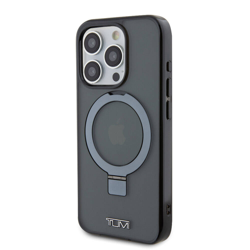 Apple iPhone 15 Pro Case TUMI Original Licensed M-safe Charging Feature PC TPU Metal Logo Ring Stand Cover Black