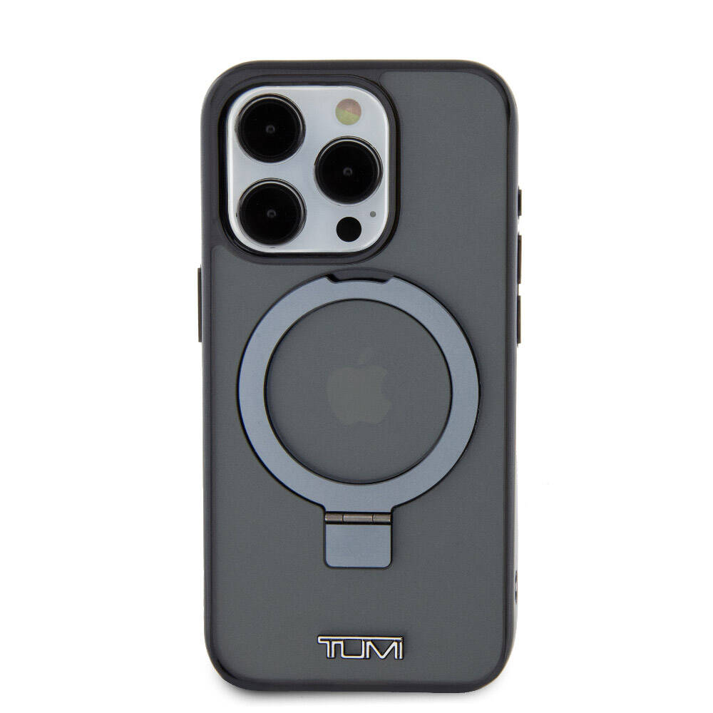 Apple iPhone 15 Pro Case TUMI Original Licensed M-safe Charging Feature PC TPU Metal Logo Ring Stand Cover Black