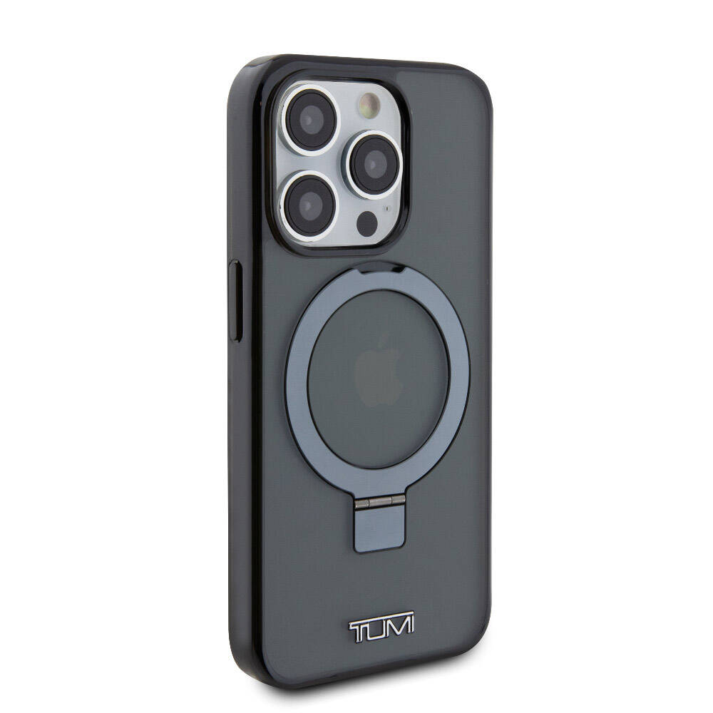 Apple iPhone 15 Pro Case TUMI Original Licensed M-safe Charging Feature PC TPU Metal Logo Ring Stand Cover Black