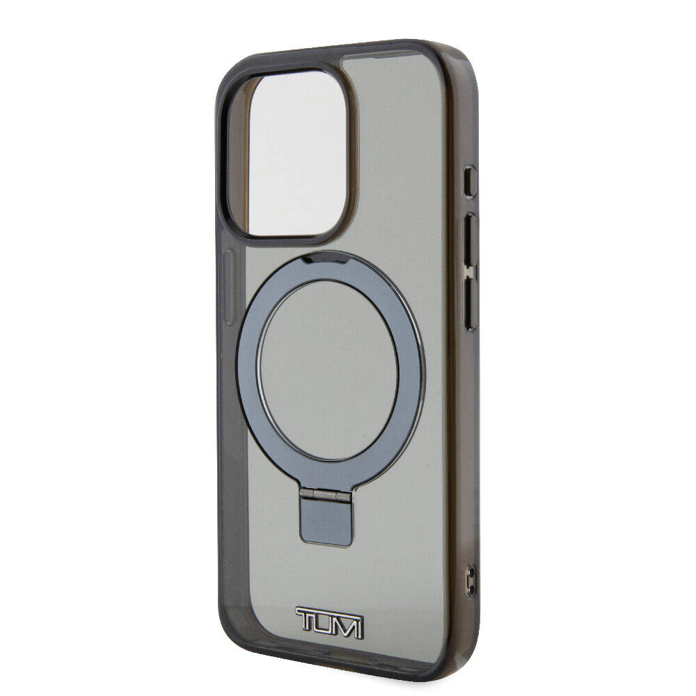 Apple iPhone 15 Pro Case TUMI Original Licensed M-safe Charging Feature PC TPU Metal Logo Ring Stand Cover Black