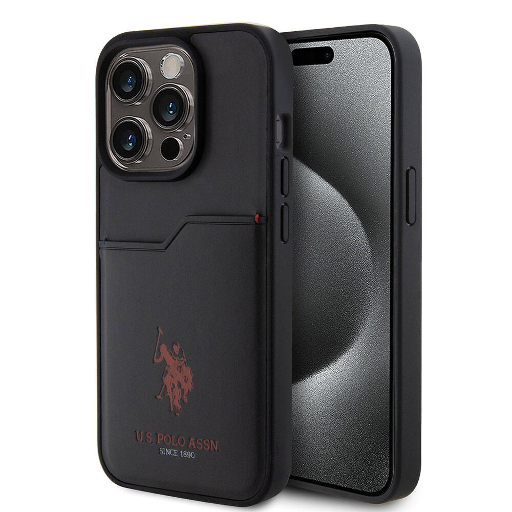 Apple iPhone 15 Pro Case US Polo Assn. Original Licensed Printed Logo PU Card Holder Cover Blue