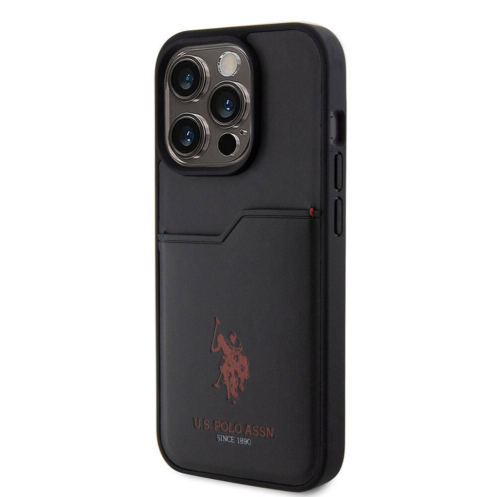 Apple iPhone 15 Pro Case US Polo Assn. Original Licensed Printed Logo PU Card Holder Cover Blue
