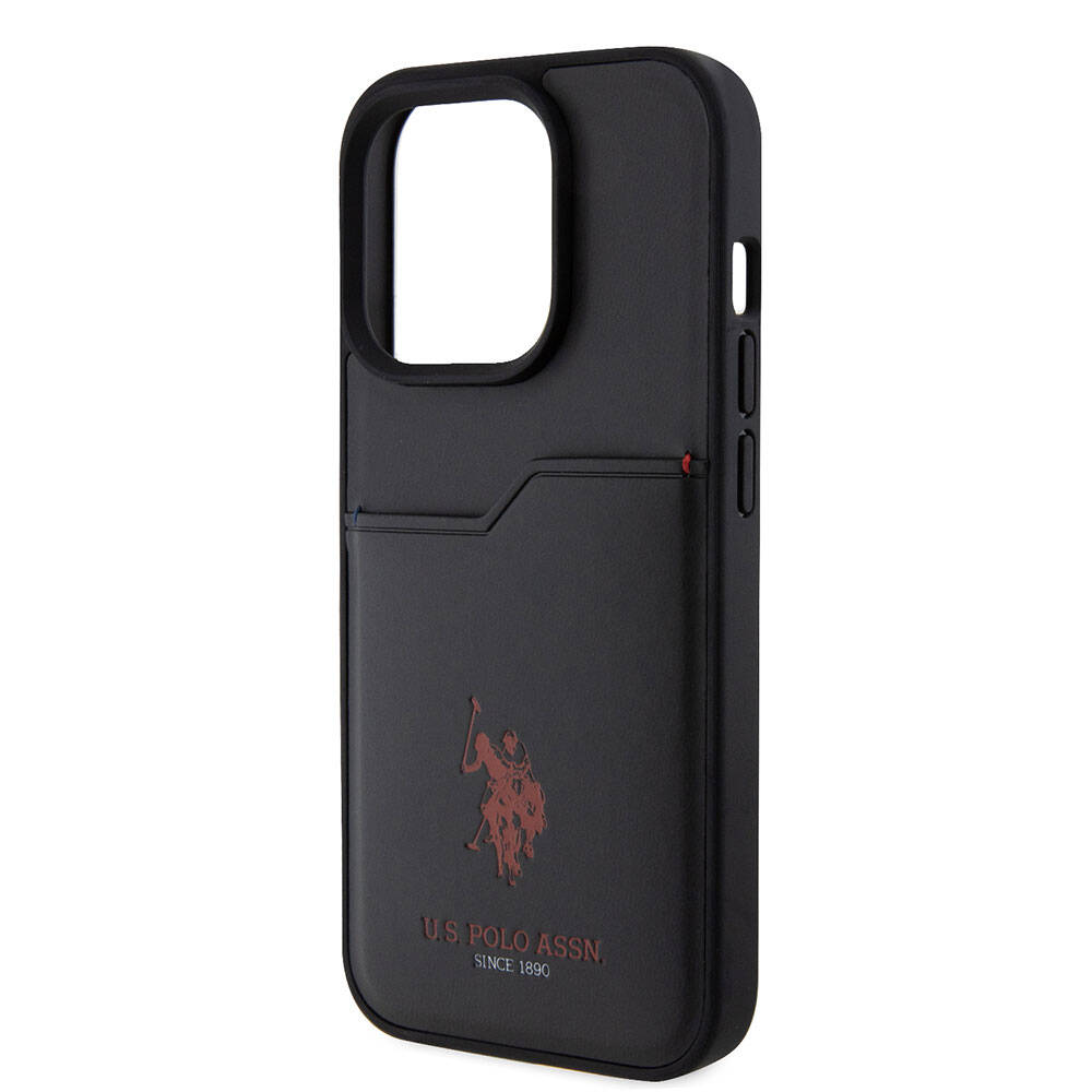 Apple iPhone 15 Pro Case US Polo Assn. Original Licensed Print Logo PU Card Holder Cover Navy Blue