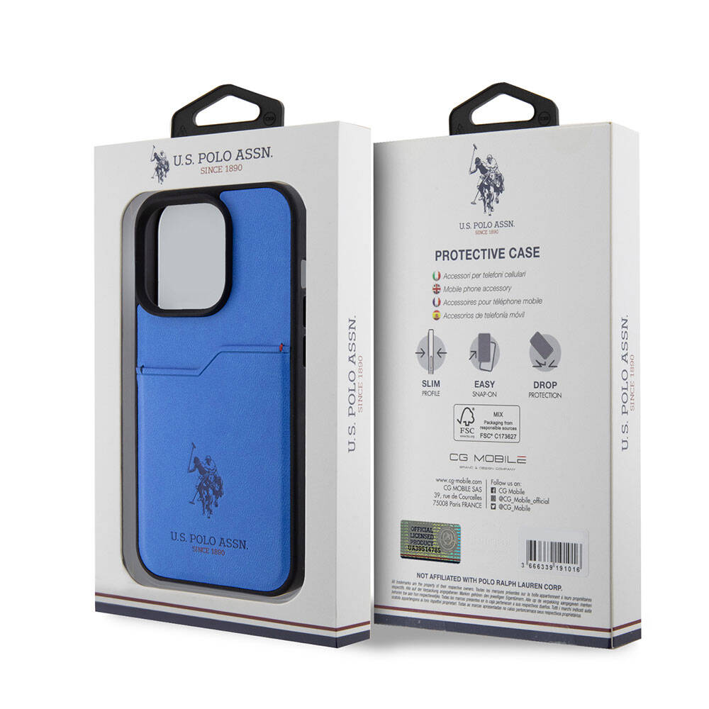 Apple iPhone 15 Pro Case US Polo Assn. Original Licensed Printed Logo PU Card Holder Cover Black