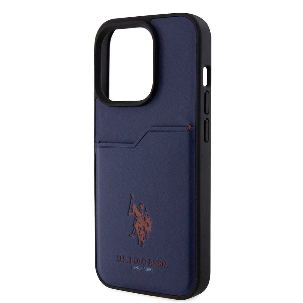 Apple iPhone 15 Pro Case US Polo Assn. Original Licensed Printed Logo PU Card Holder Cover Blue