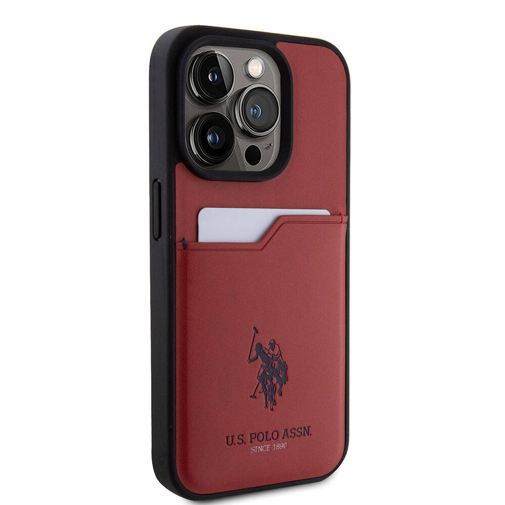Apple iPhone 15 Pro Case US Polo Assn. Original Licensed Printed Logo PU Card Holder Cover Blue