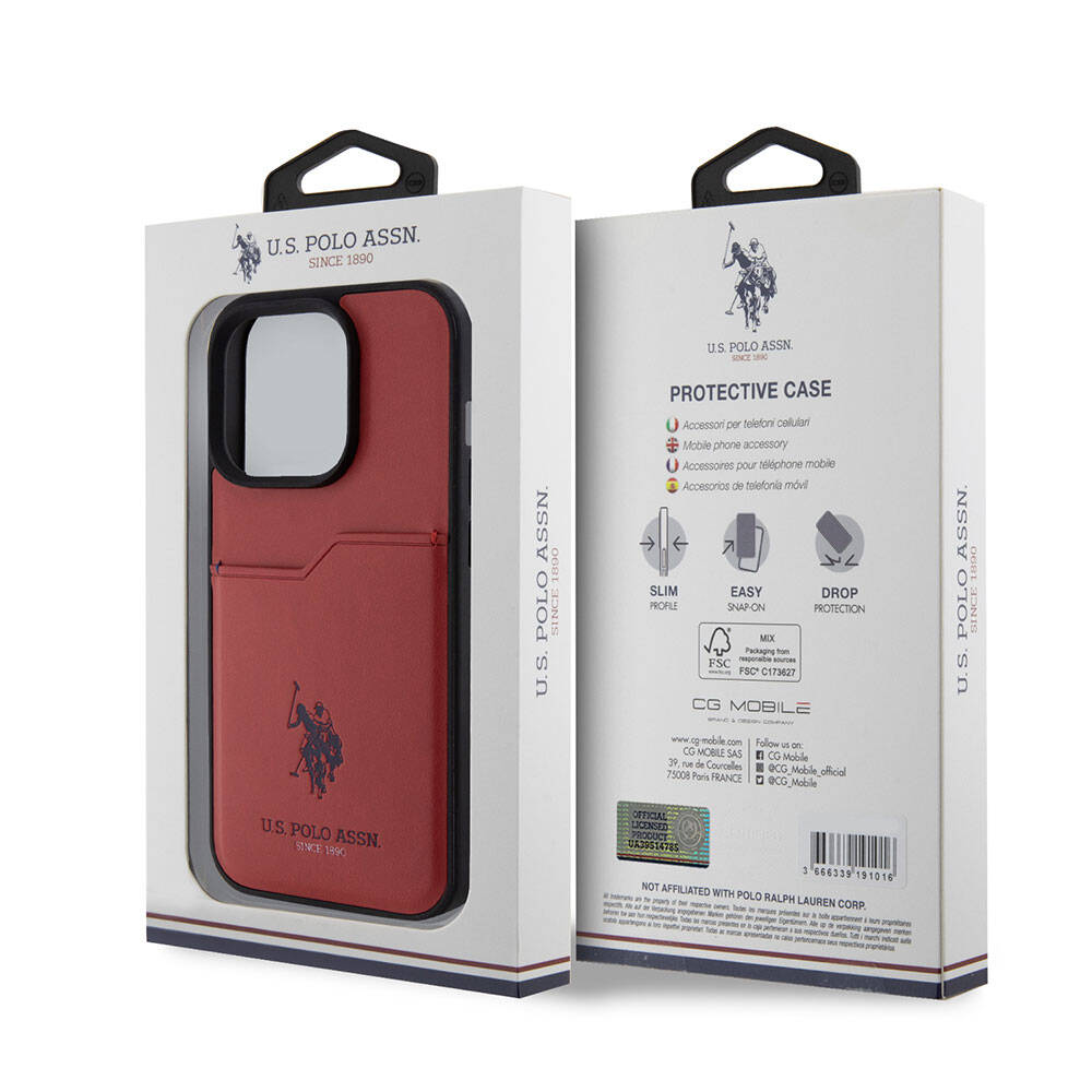 Apple iPhone 15 Pro Case US Polo Assn. Original Licensed Printed Logo PU Card Holder Cover Black