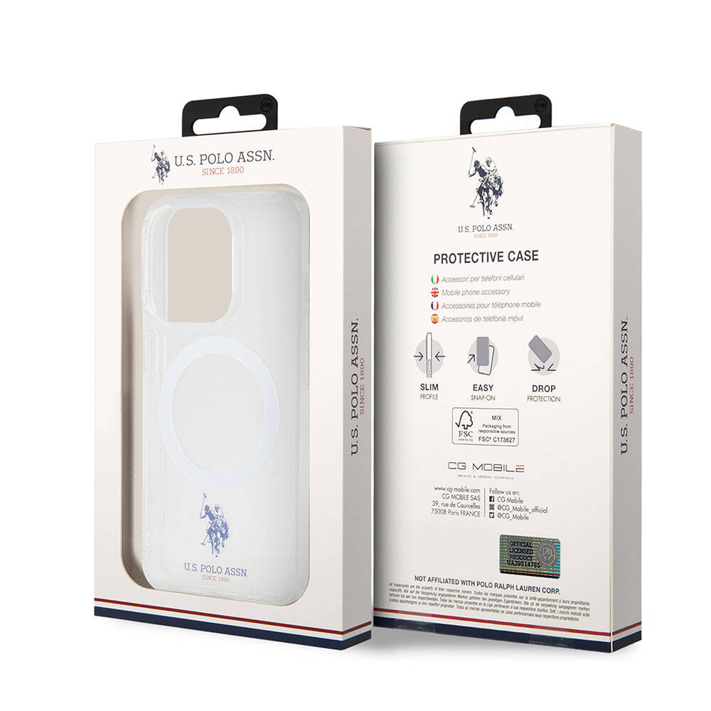 Apple iPhone 15 Pro Kılıf U.S. Polo Assn. Orjinal Lisanslı M-safe Şarj Özellikli Transparan Tasarım Kapak Renksiz