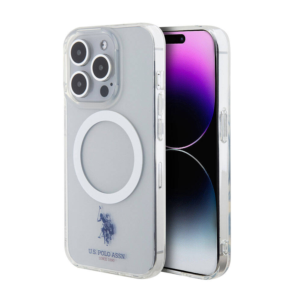 Apple iPhone 15 Pro Case US Polo Assn. Original Licensed M-safe Charging Feature Transparent Design Cover Colorless